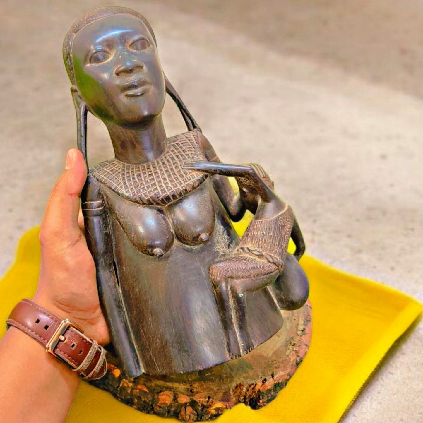 Ancient Ebony Wood Decor Piece | Rare Hand-Carved Design | Antique Piece