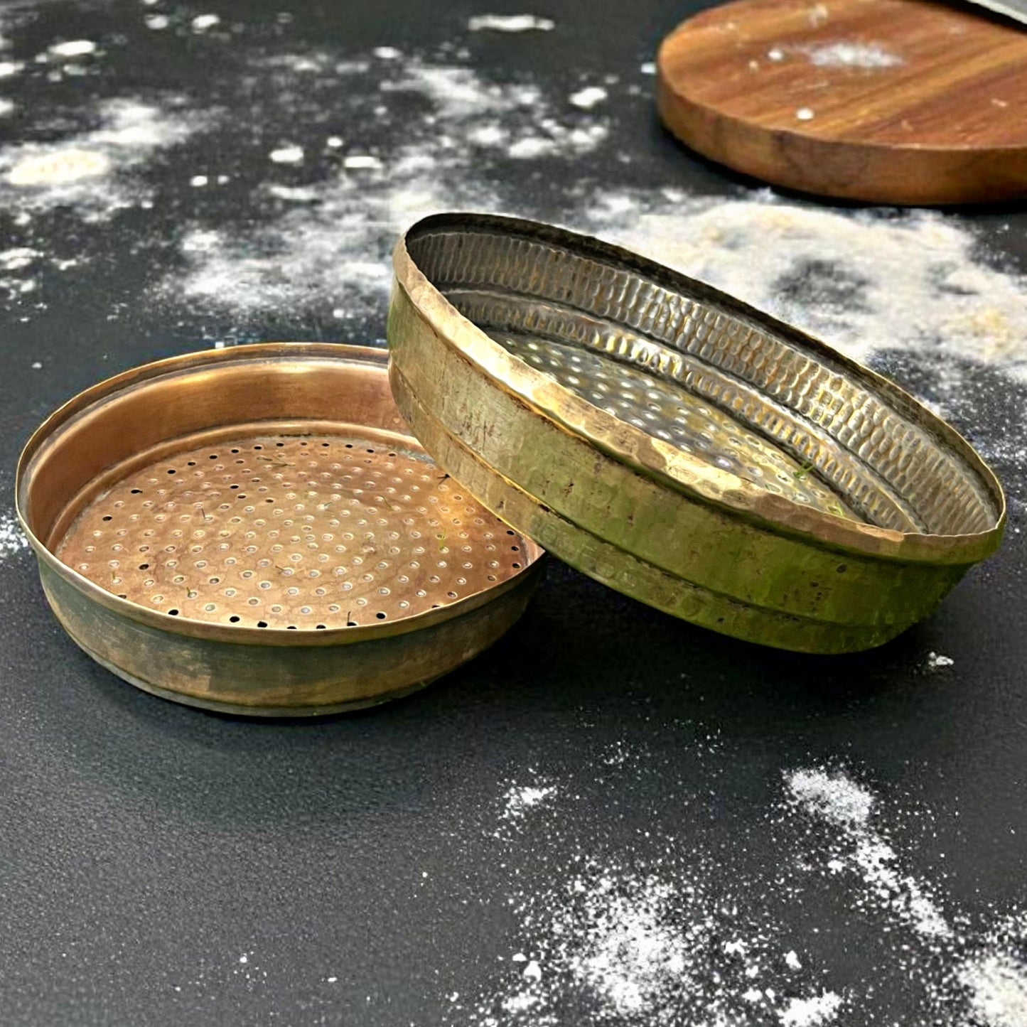 Antique Brass Colander in Pair | Traditional Kitchen & Table Collection