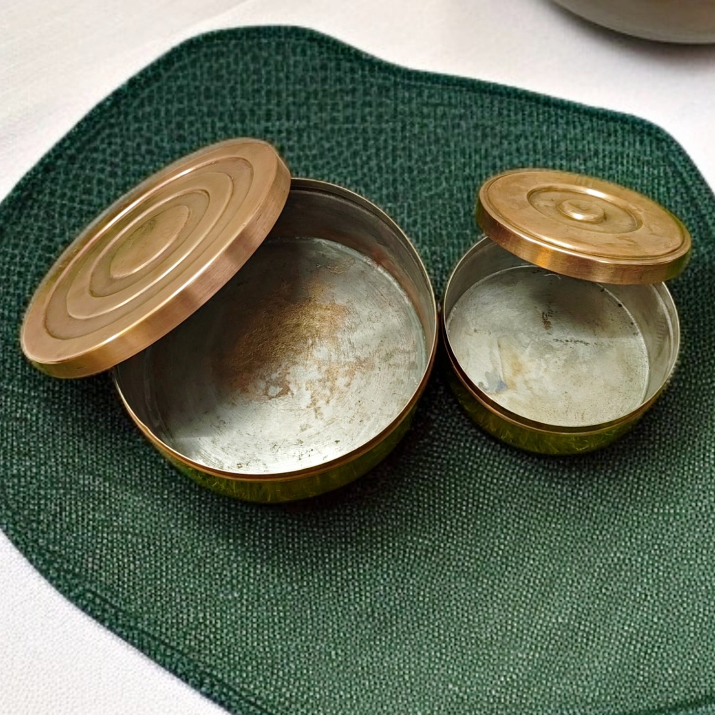 Antique Pital Storage Dabba Pair | Traditional Brass Utility Decor