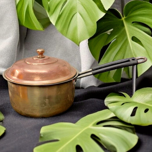 Antique Brass Cooking Vessel | Pital Handi with Lid & Handle | Traditional Kitchenware