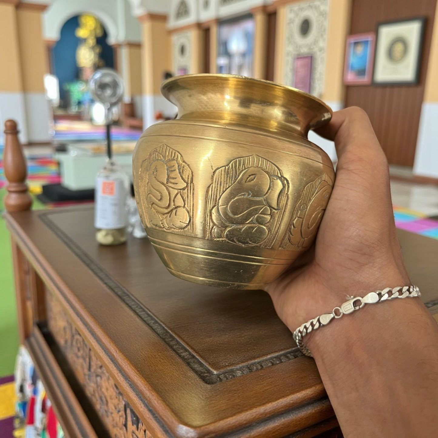 Antique Brass Engraved Kalash with Pyala | Pittal Traditional Lota with carvings