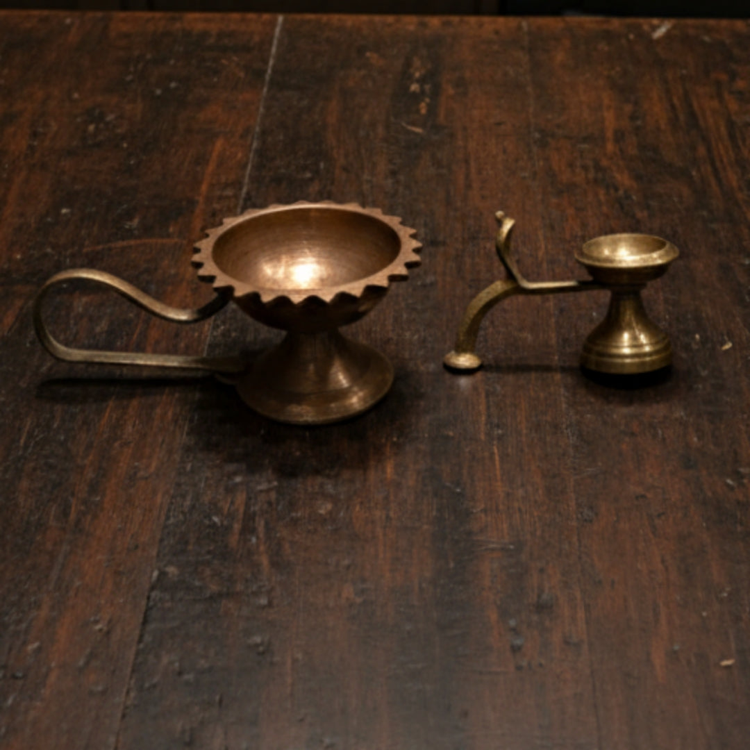 Antique Brass Small Hand Diya Pair | Traditional Lighting Decor