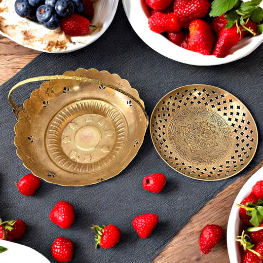 Antique Brass Fruit Basket and Plate | Pital Traditional Tableware