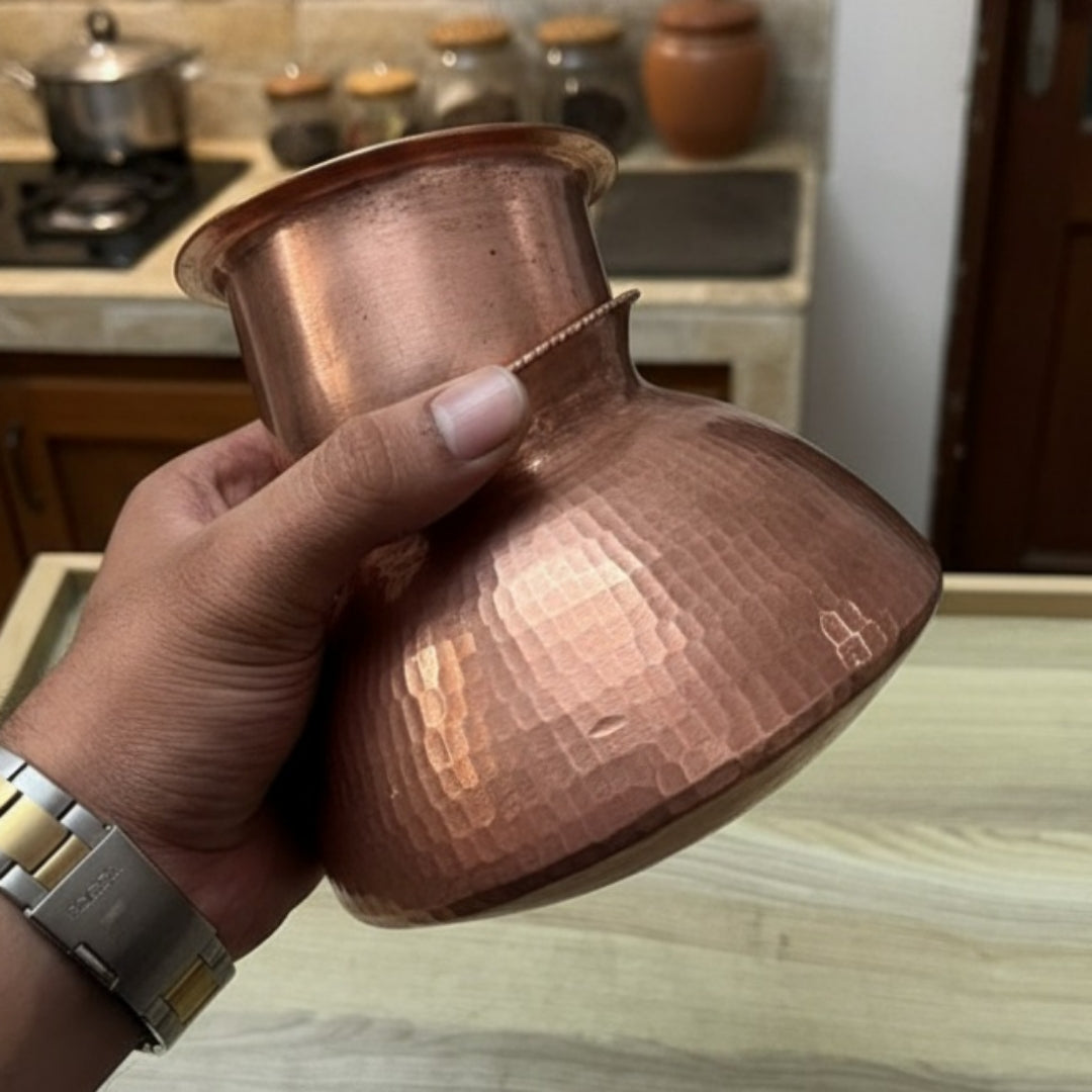 1978 Antique Copper Kalash With Pyala | Traditional Pital Display & Storage Set