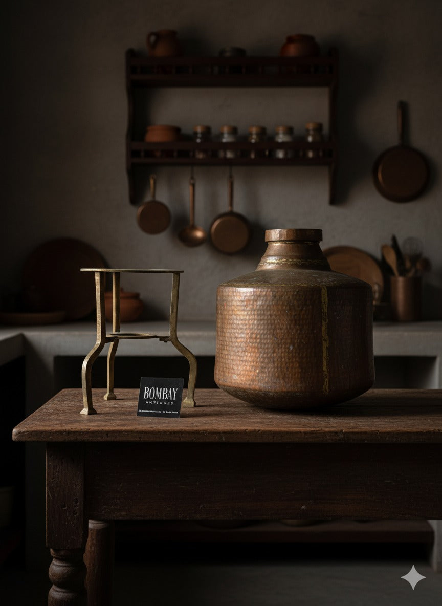 1950 Antique Copper Matka with Brass Stand | Traditional Kitchen & Décor Piece