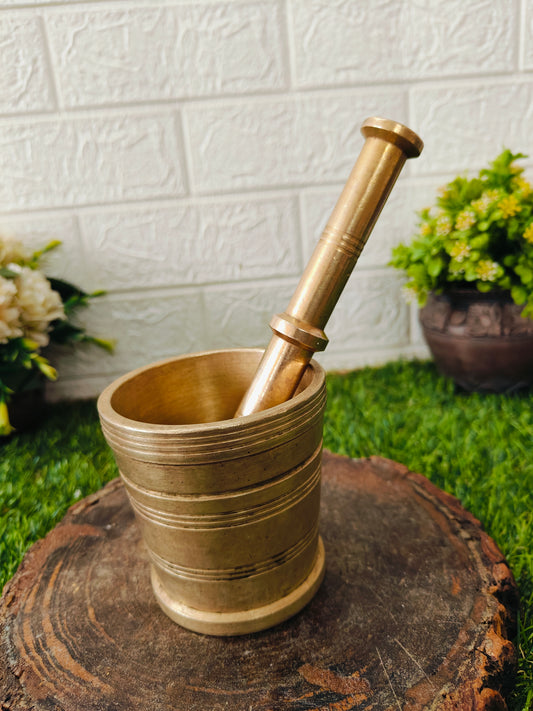 Vintage Brass Khalbatta | Traditional Morter & Pestle | Kitchen Essentials - Bombay Antiques