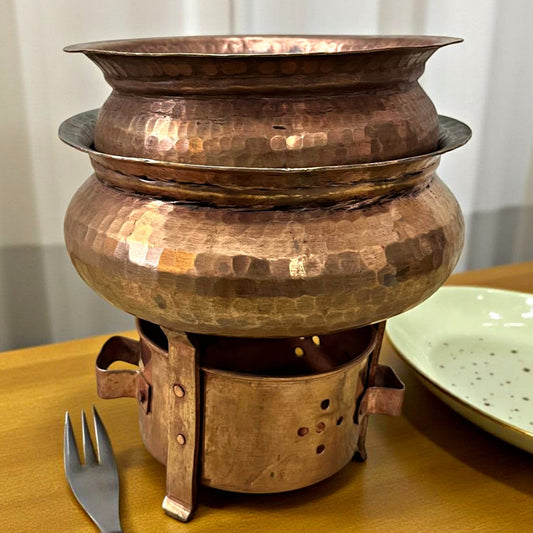 Antique Copper Small Deg in Pair with Burner | Traditional Serveware & Decor Set