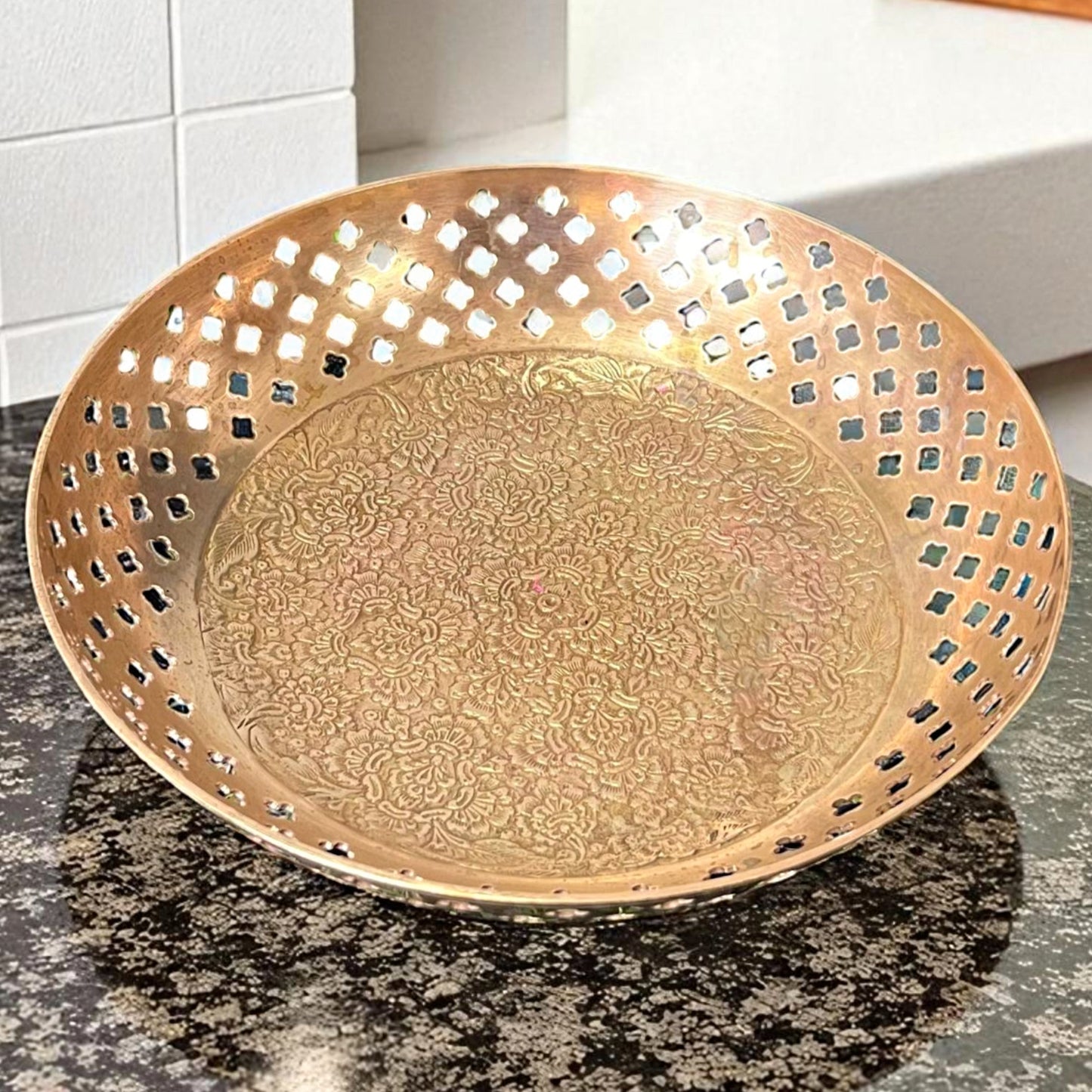 Antique Brass Deep Tray | Traditional Small Fruit & Serving Utility