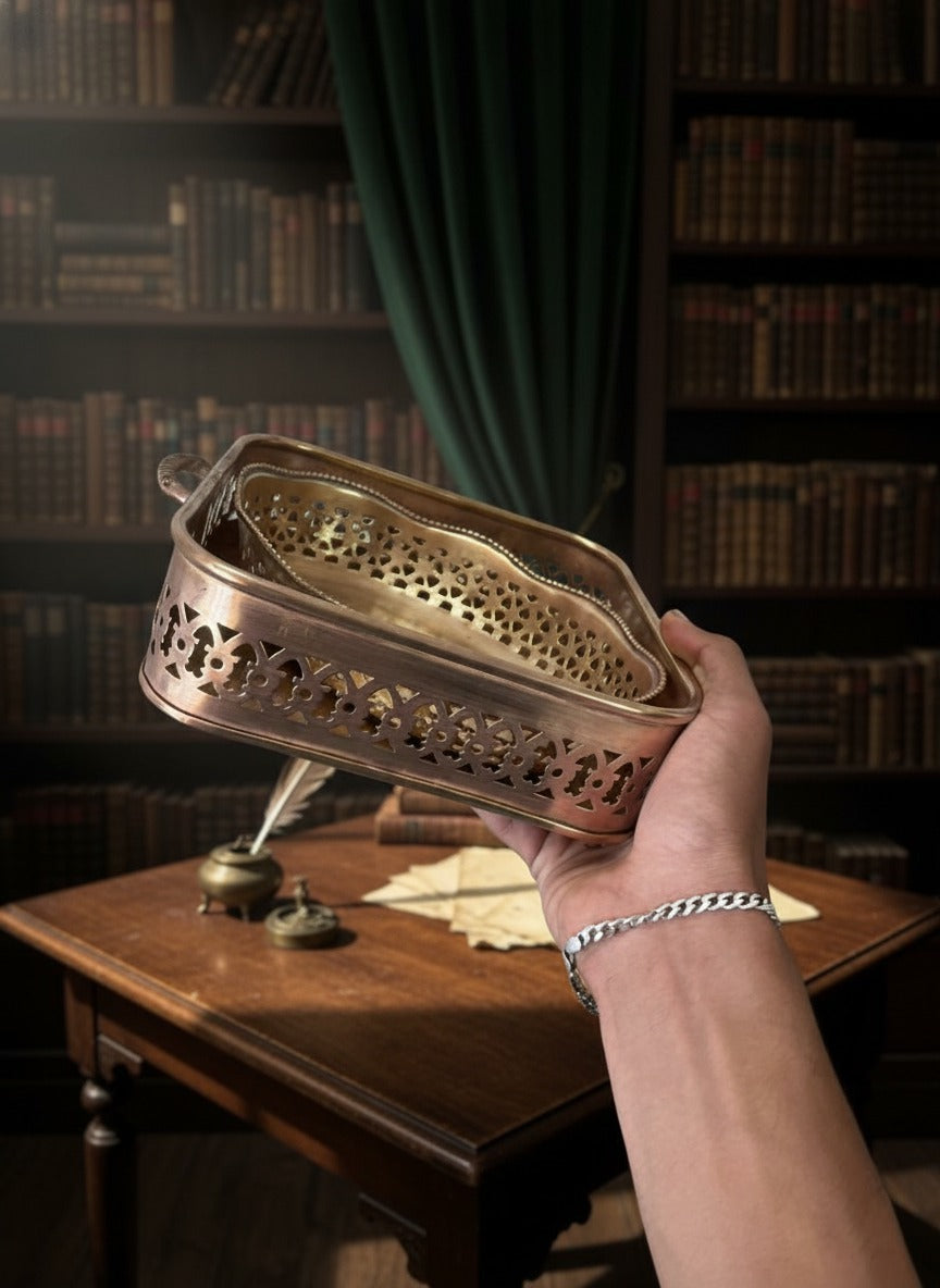 1982 Antique Brass Serving Tray Pair | Pital Traditional Kitchen and Decor Tray Set