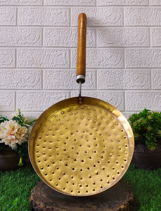 Antique Brass Jalebi Maker | with Wooden Handle | Kitchen Utensil | Spatula for Deep Fry - Bombay Antiques