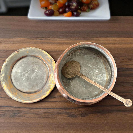 Antique Copper Deg with Lid & Ladle | Traditional Cooking Pot Set