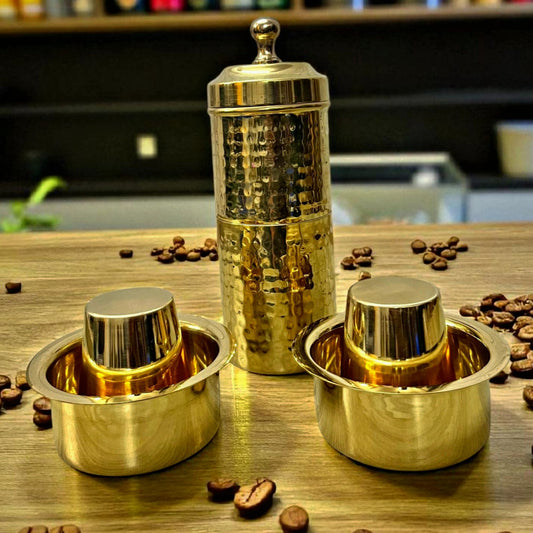 Brand New Brass Coffee Maker with 2 Glass Dabbara | Traditional South Indian Filter Set