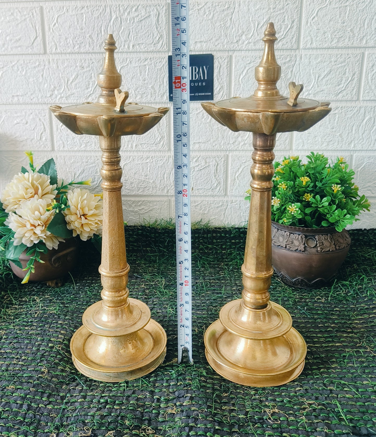 Antique Brass Rare Samay with Lid in Pair | Pital Lamps | Traditional Diya