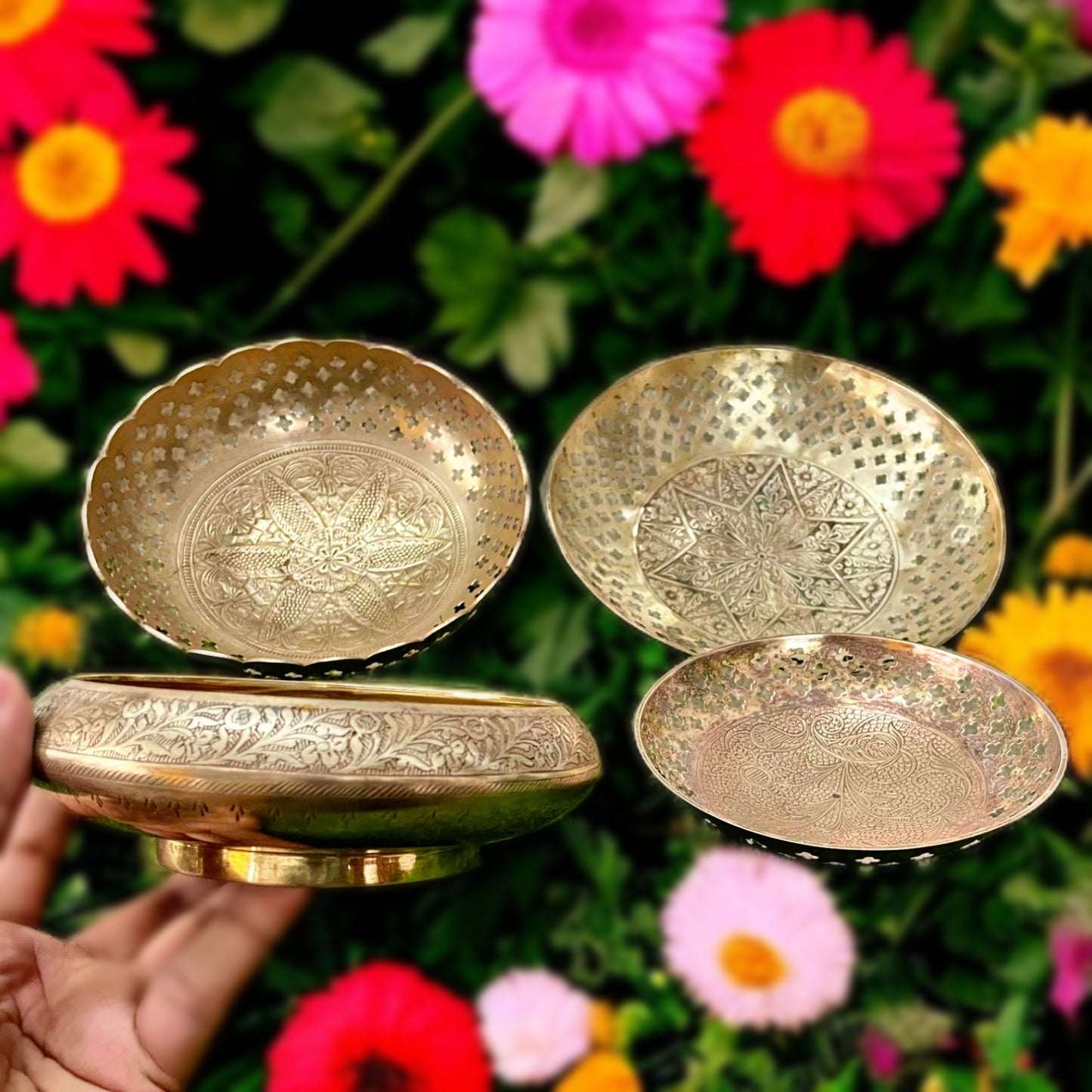 Antique Brass Fruit Bowl Set of 4 | Handcrafted Elegance | Traditional Serveware