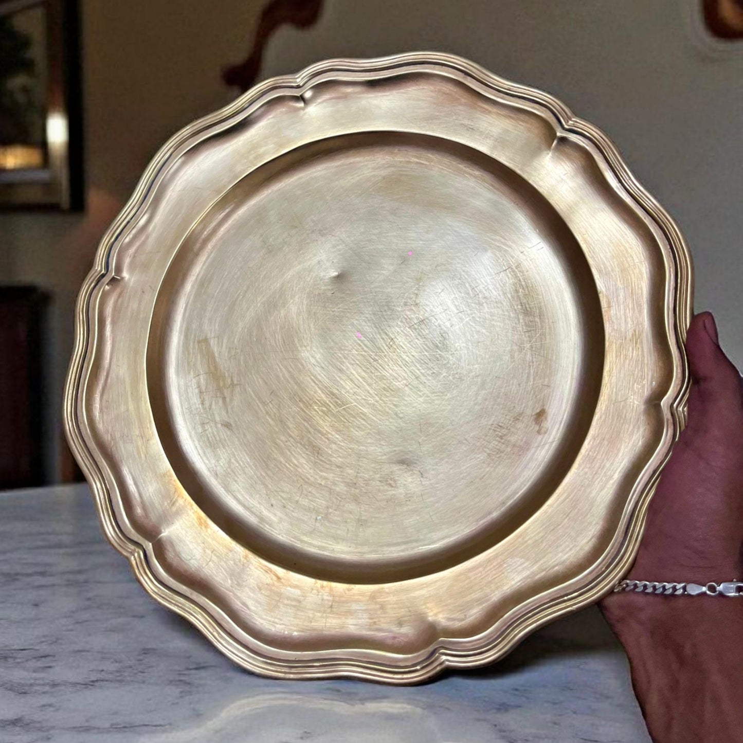 Antique Brass Big Plate | Traditional Brass Round Plate for Serving & Styling