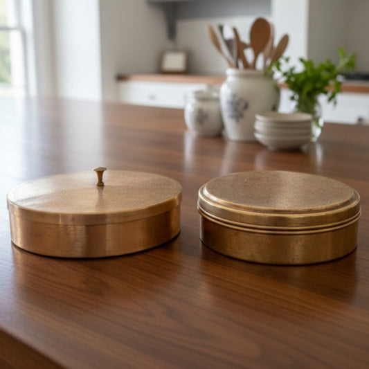 1983 Antique Brass Flat Storage Boxes (Pair) | Low-Profile Brass Utility Containers