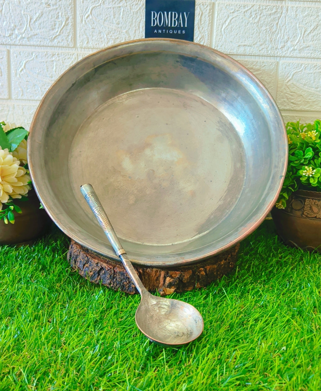Antique Brass Rare Cooking Bowl | Taman with Ladle | Unique Deg with Spatula | Kitchen Utensil