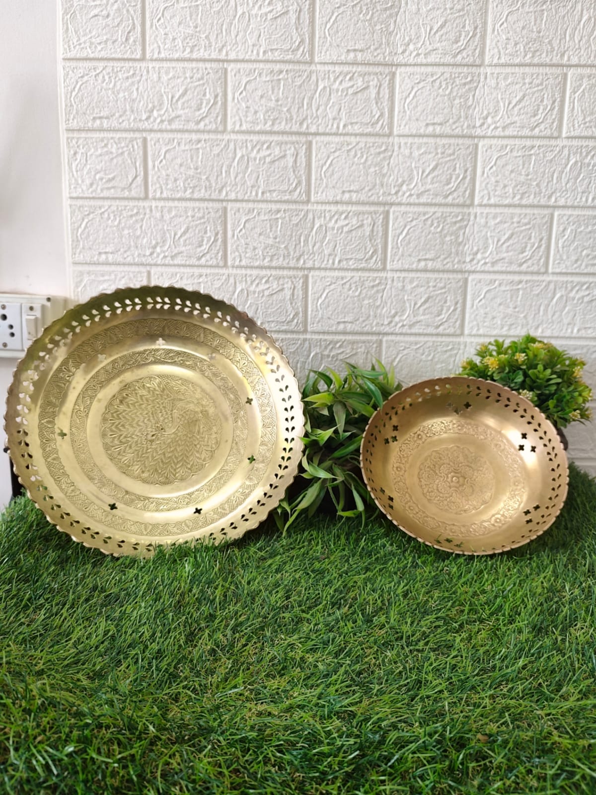 Antique Brass Serving Plates - Fruit Plates in Pair