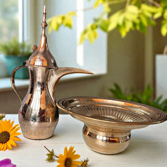 Brand New Brass Hand Wash Jug Set | Pital Traditional Bathware | Chilamchi Barni - Bombay Antiques