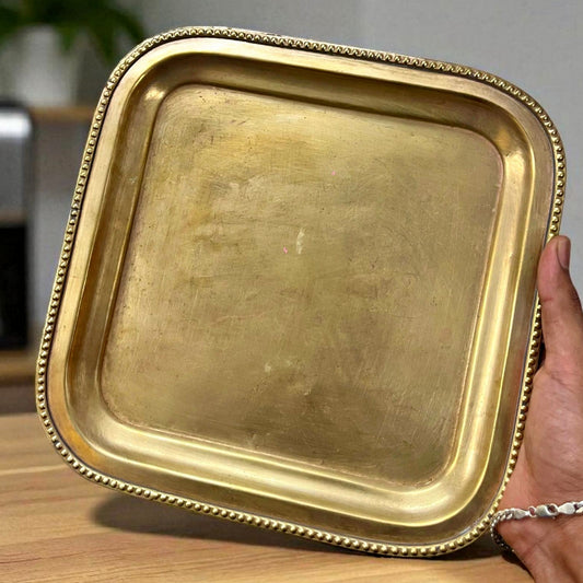Antique Brass Tray | Pital Traditional Square Serving Plate