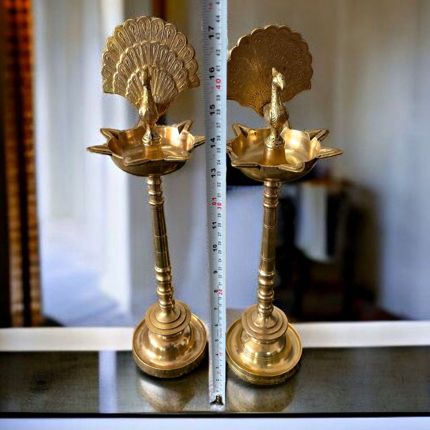 Antique Brass Peacock Shape Samay | Traditional Deepam Pair