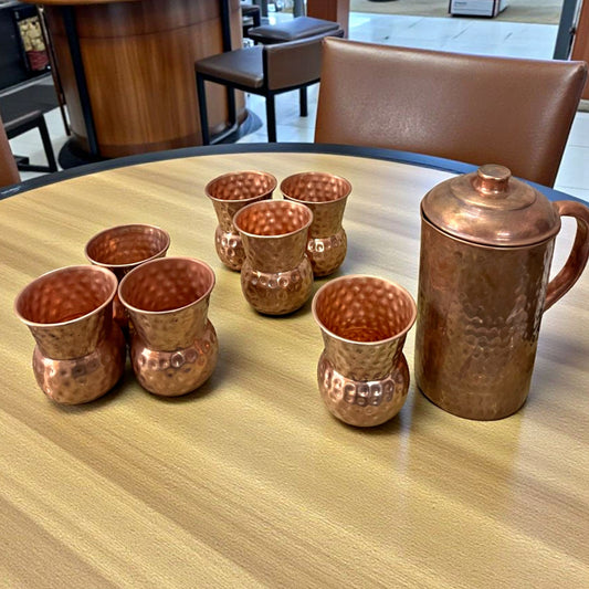 Antique Copper Jug with Glasses | Traditional Drinkware & Decor