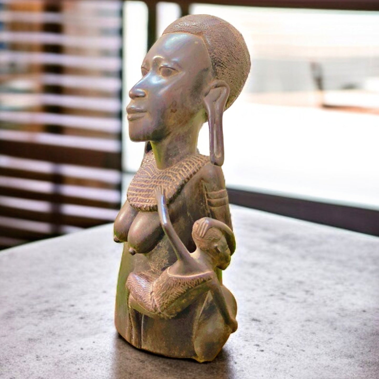 Ancient Ebony Wood Decor Piece | Rare Hand-Carved Design | Antique Piece