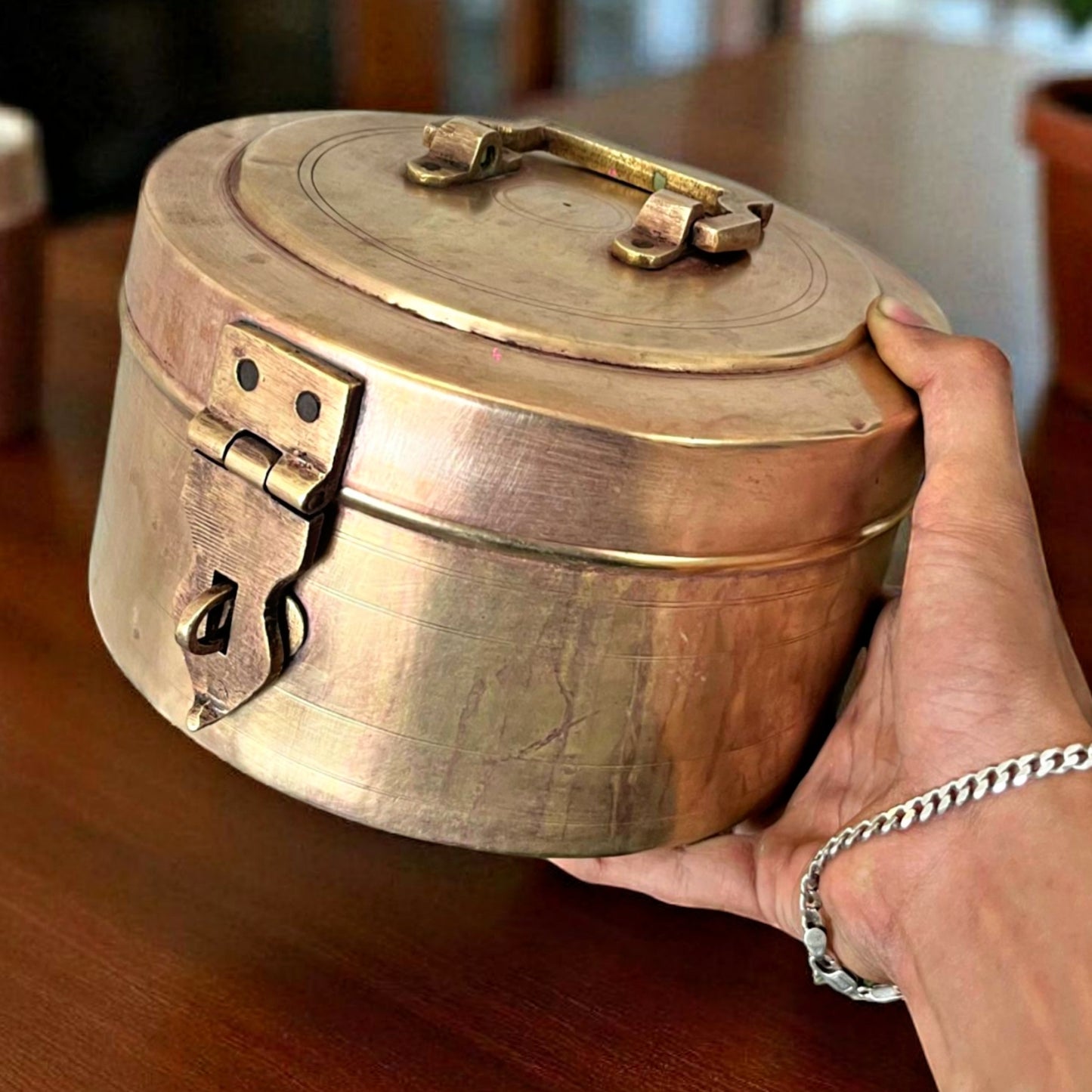 Antique Brass Flat Storage Box with Lock | Traditional Brass Utility Box