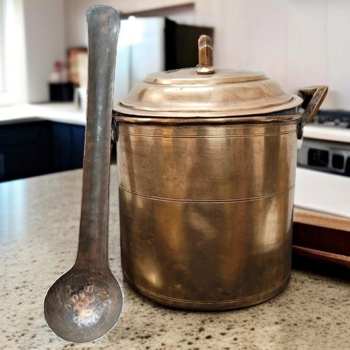 Antique Pital Cooking Bowl Set | Traditional Brass Lidded Patila with Laddle