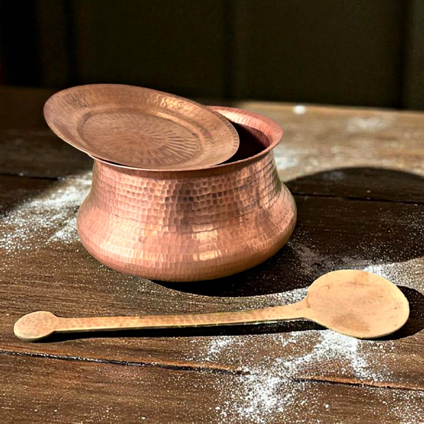 Antique Copper Deg with Lid & Ladle | Traditional Cooking & Storage Vessel