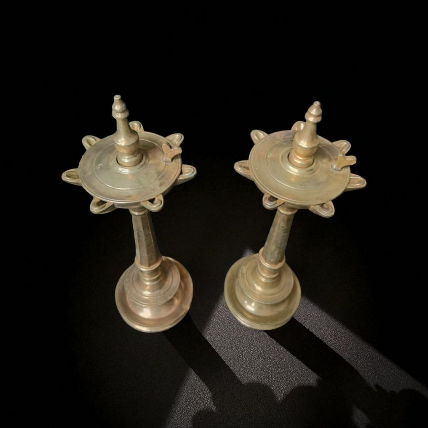 Antique Brass Rare Samay with Lid | Traditional pair of Dhakkan wala Samaya | Pittal Lamps