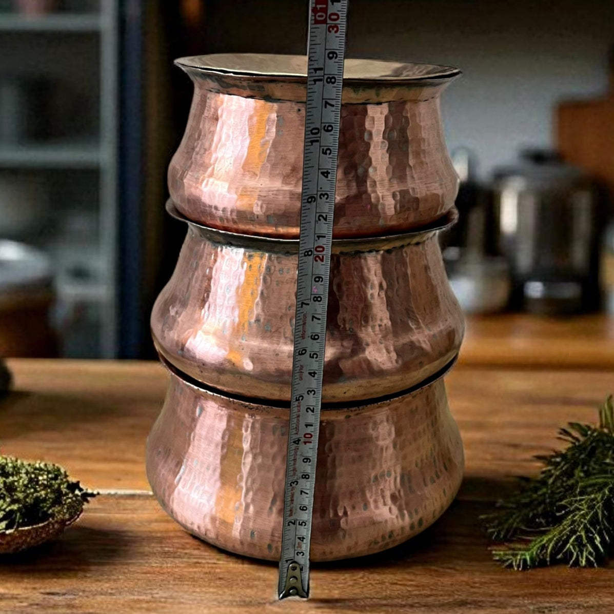 Antique Copper Deg Set of 3 with Brass Lids | Traditional Cooking & Storage Vessels