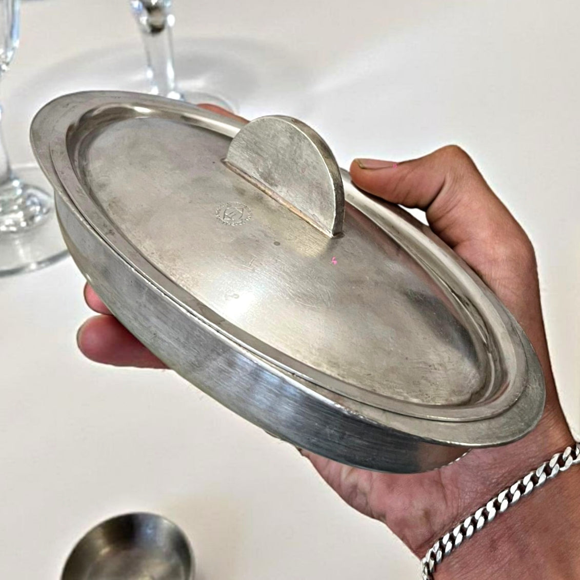 Antique Brass Silver-Coated Butter Dish with Plate | Heritage Serveware for Elegant Dining