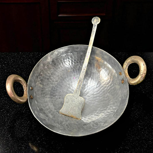 Antique Brass Chinese Kadai with Ladle | Traditional Cooking & Kitchen Decor