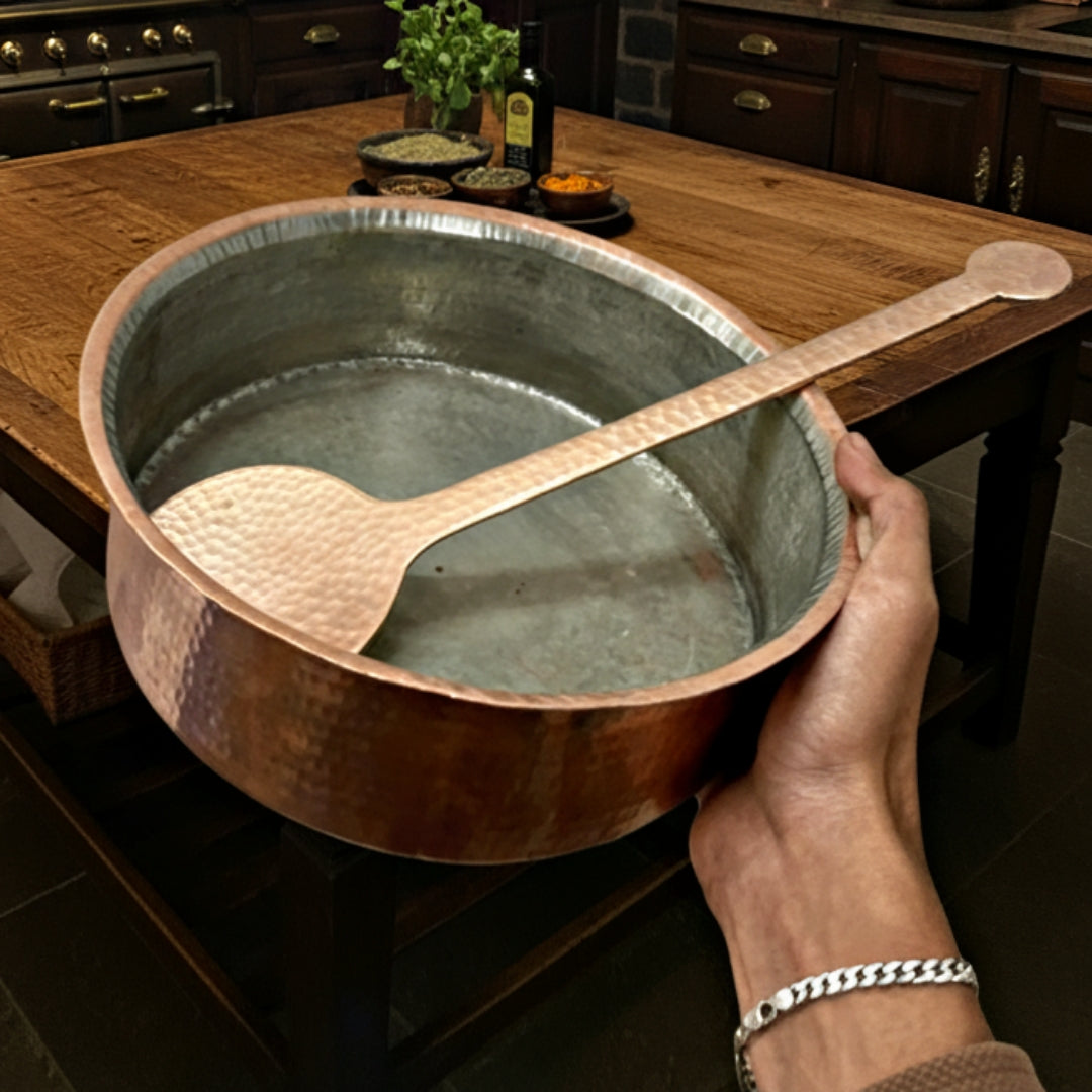 1972 Antique Copper Langadi with Brass Ladle | Traditional Kitchen & Serving Set