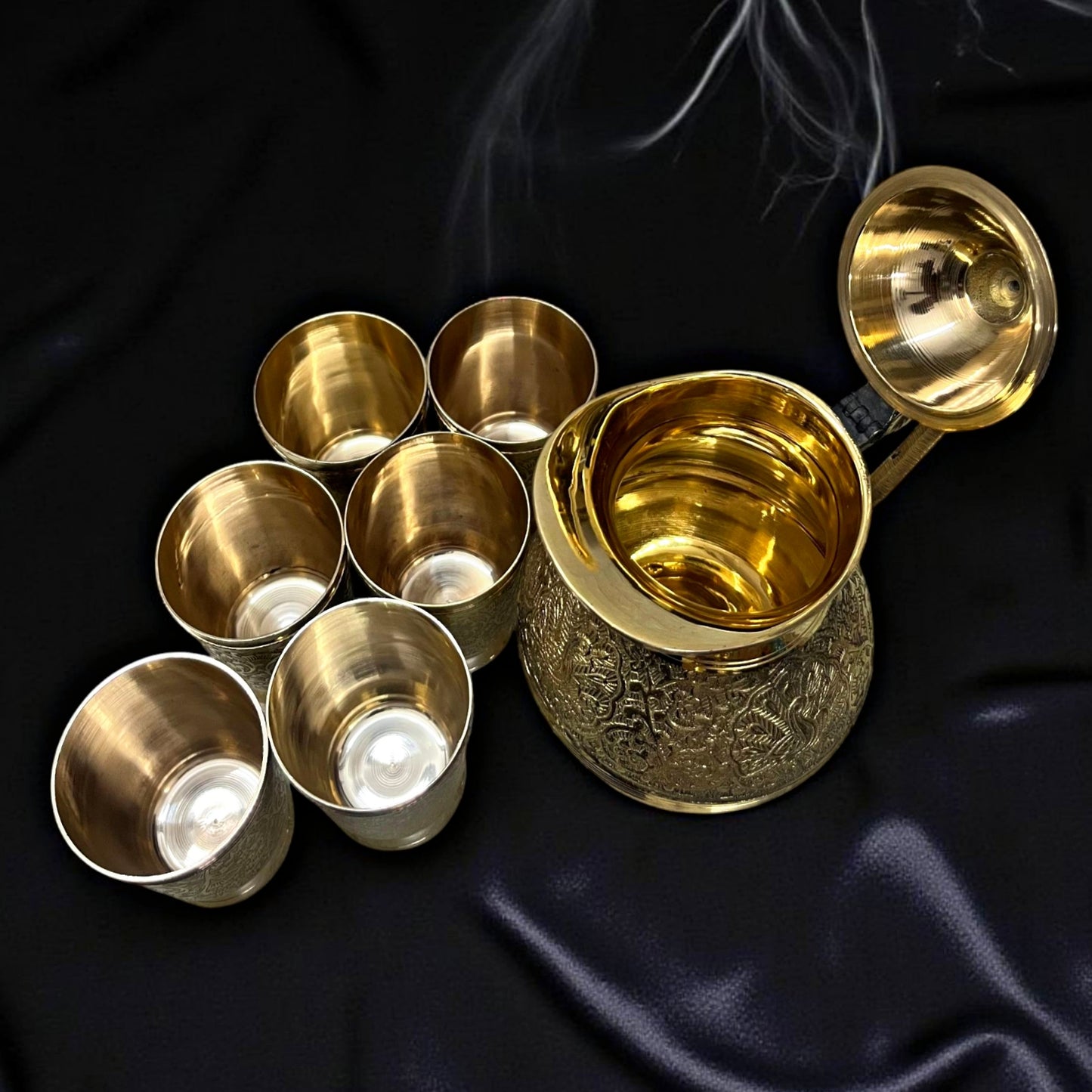 Brand New Brass Engraved Refreshments Set | Traditional Jug & Glass Collection