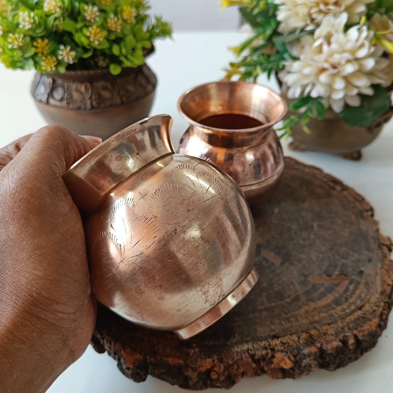 Antique Brass Small Kalash Identical Pair - Bombay Antiques