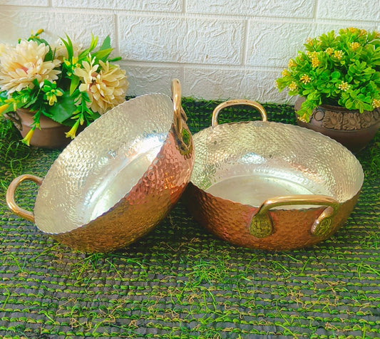 Vintage Hammered Copper Kadai in Pair | Tamba Cooking Items | Kitchen Utensil