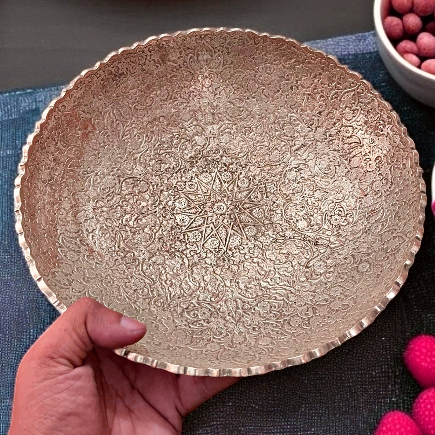 Antique Brass Fruit Bowl Set | Engraved Pital Basket Pair | Traditional Decor Pieces