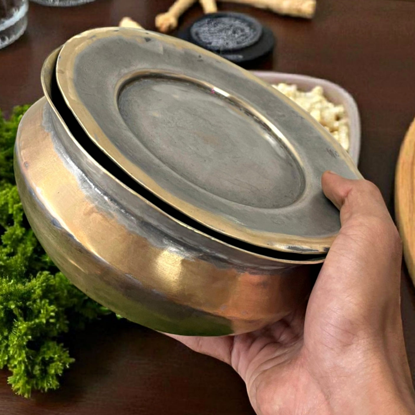 Antique Brass Cooking Bowl | Traditional Kitchen & Dining Utensil