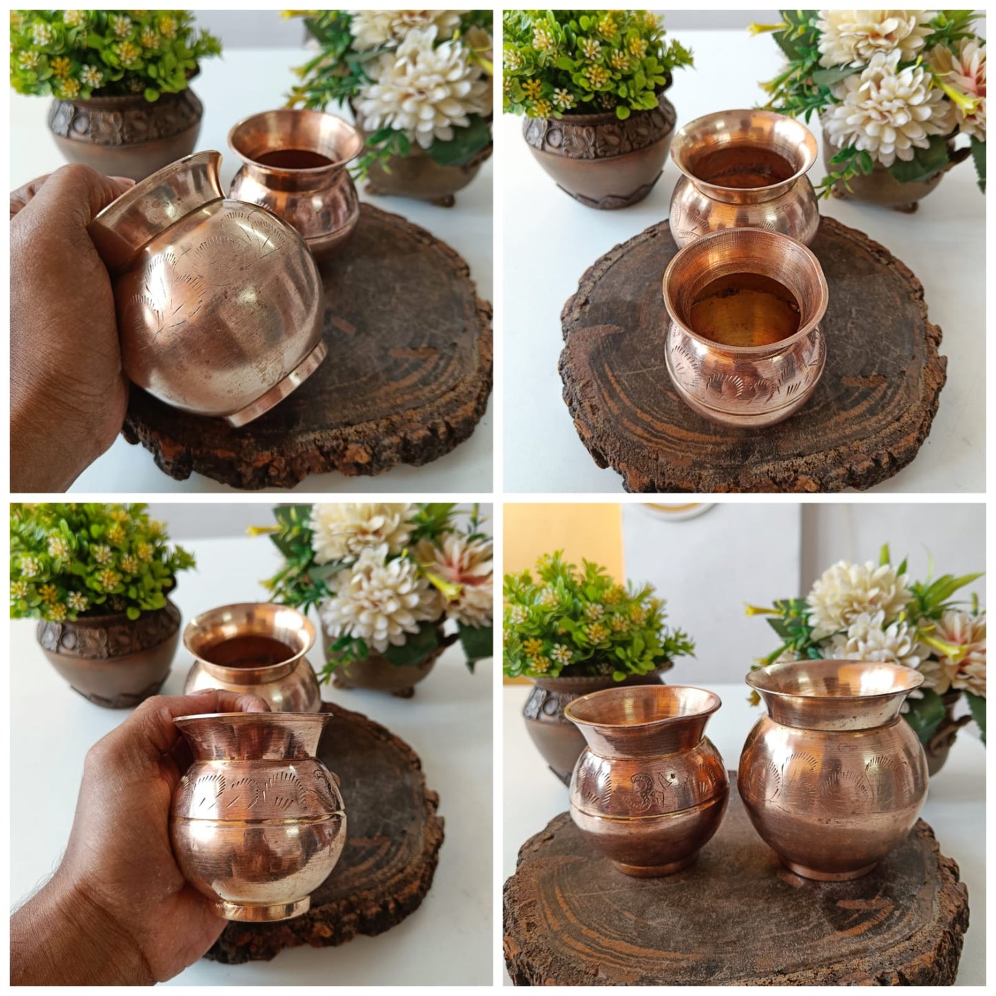 Antique Brass Small Kalash Identical Pair - Bombay Antiques