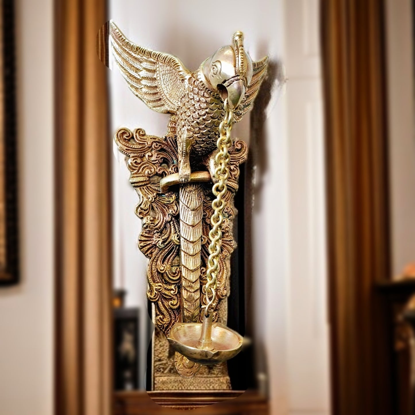 Antique Brass Elegant Wall hanging Parrot Diya | Handcrafted Beauty | Traditional Hanging Lamp
