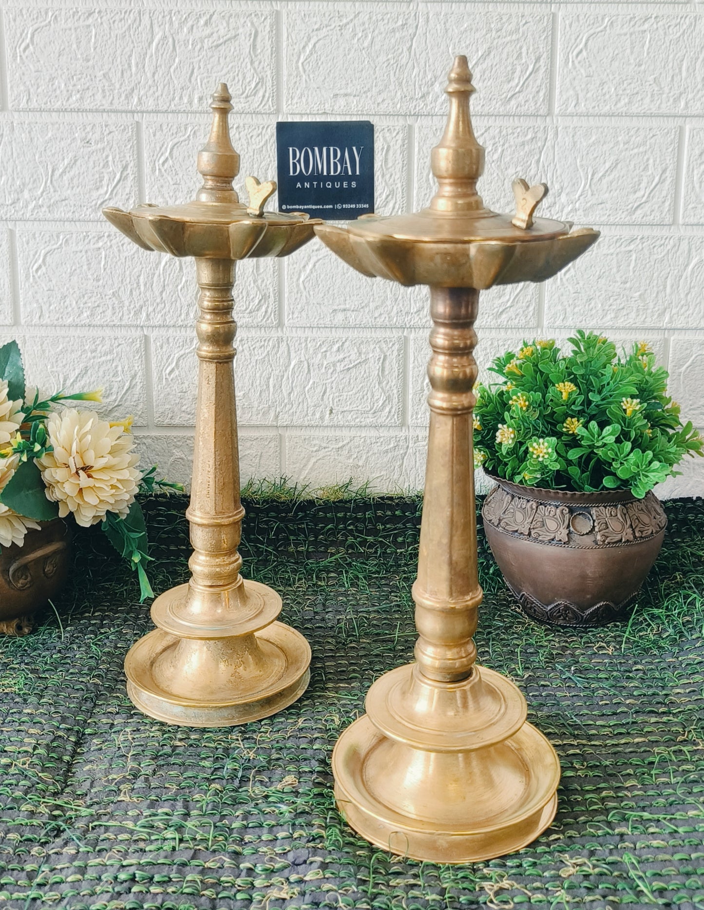 Antique Brass Rare Samay with Lid in Pair | Pital Lamps | Traditional Diya