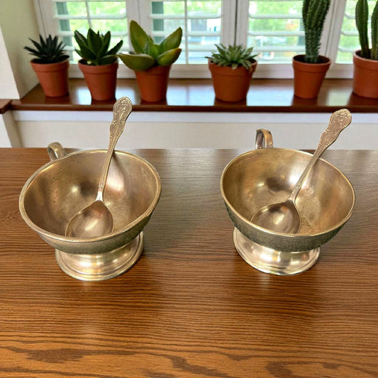 Antique Brass Ice Cream Cups with Spoons | Pital Traditional Dessert Set