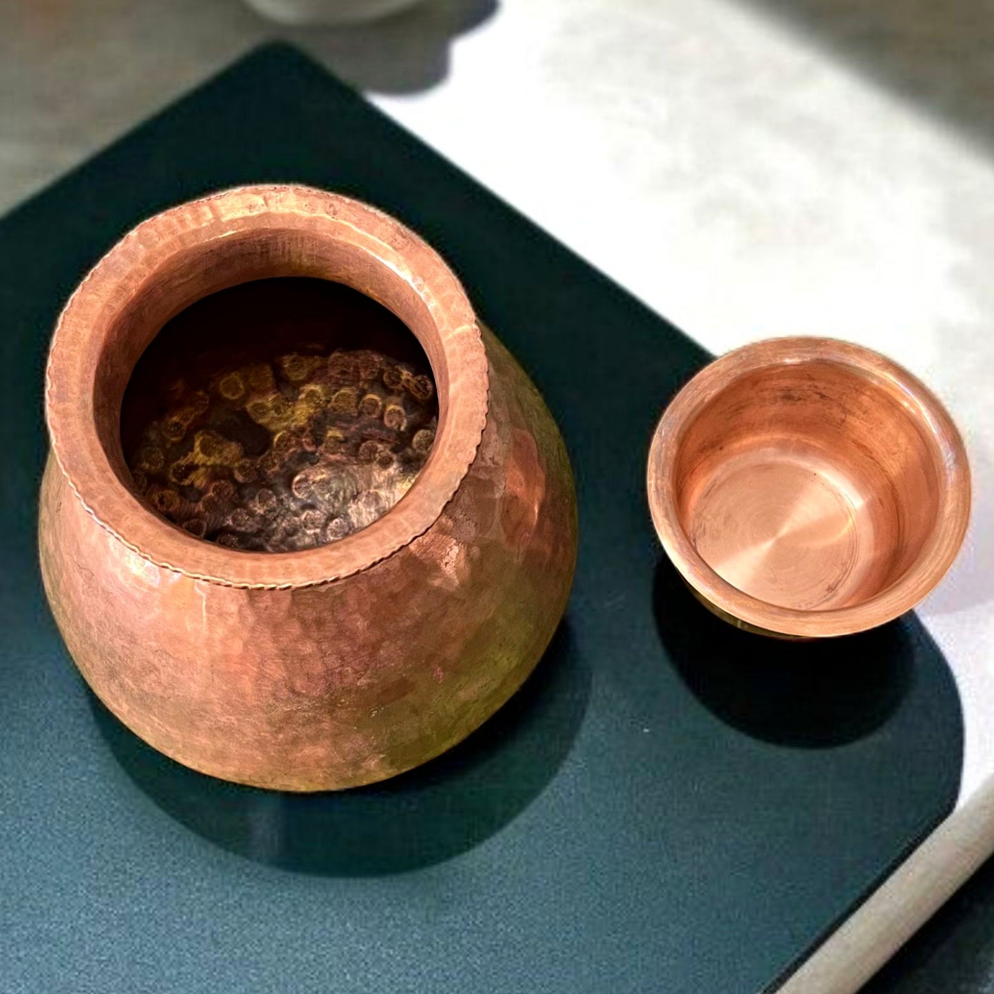 Antique Copper Kalash with Pyala | Tamba Traditional Round-Base Set
