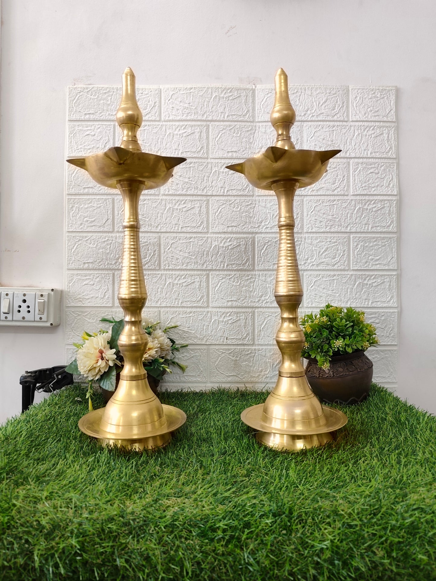 Vintage Brass Samay in Pair - Oil Lamp - Bombay Antiques