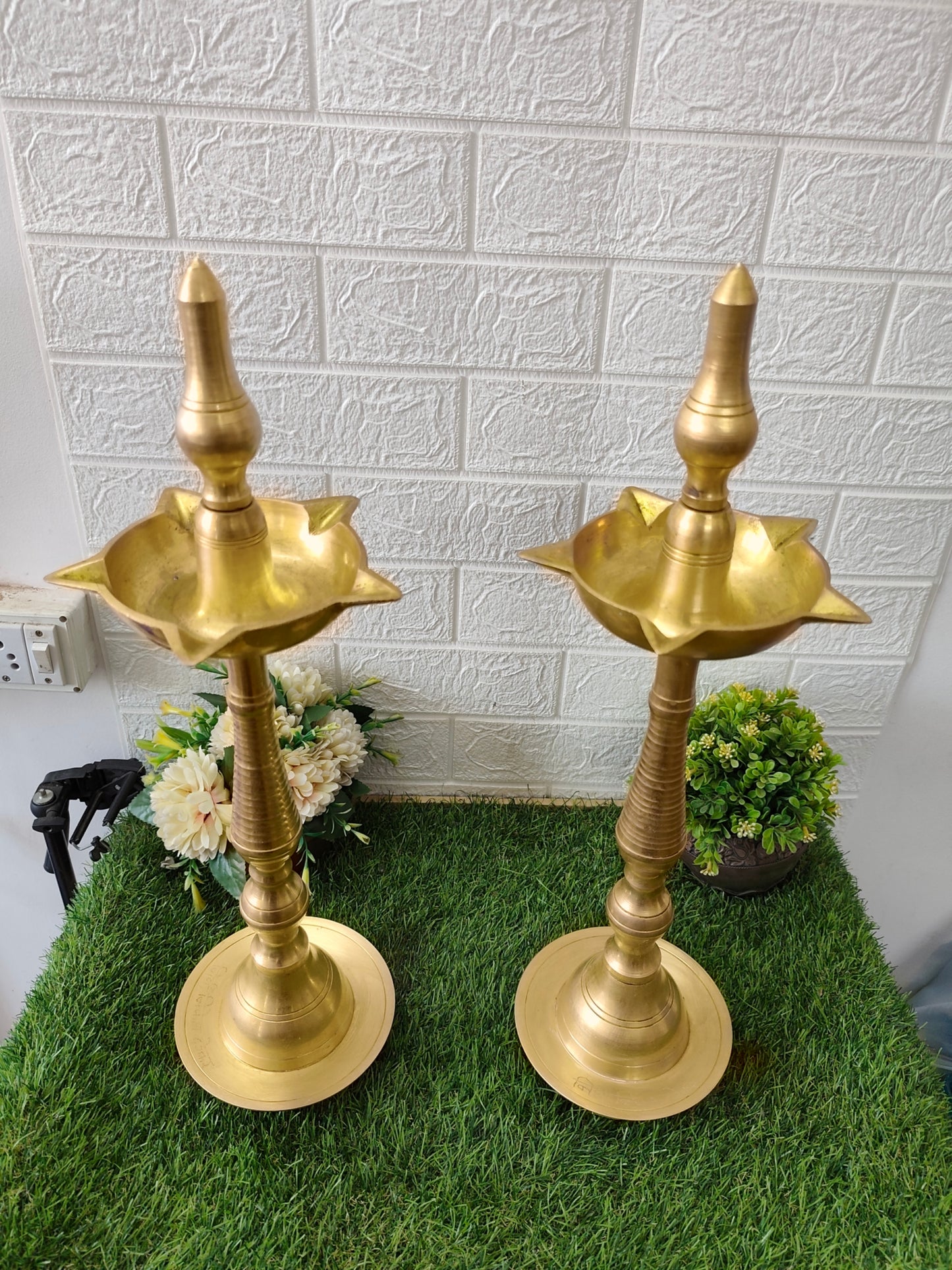 Vintage Brass Samay in Pair - Oil Lamp - Bombay Antiques