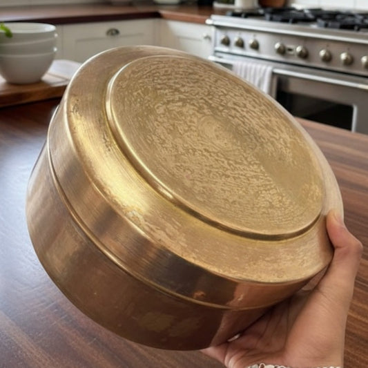 1987 Antique Brass Chapati Box | Large Brass Roti Storage Container