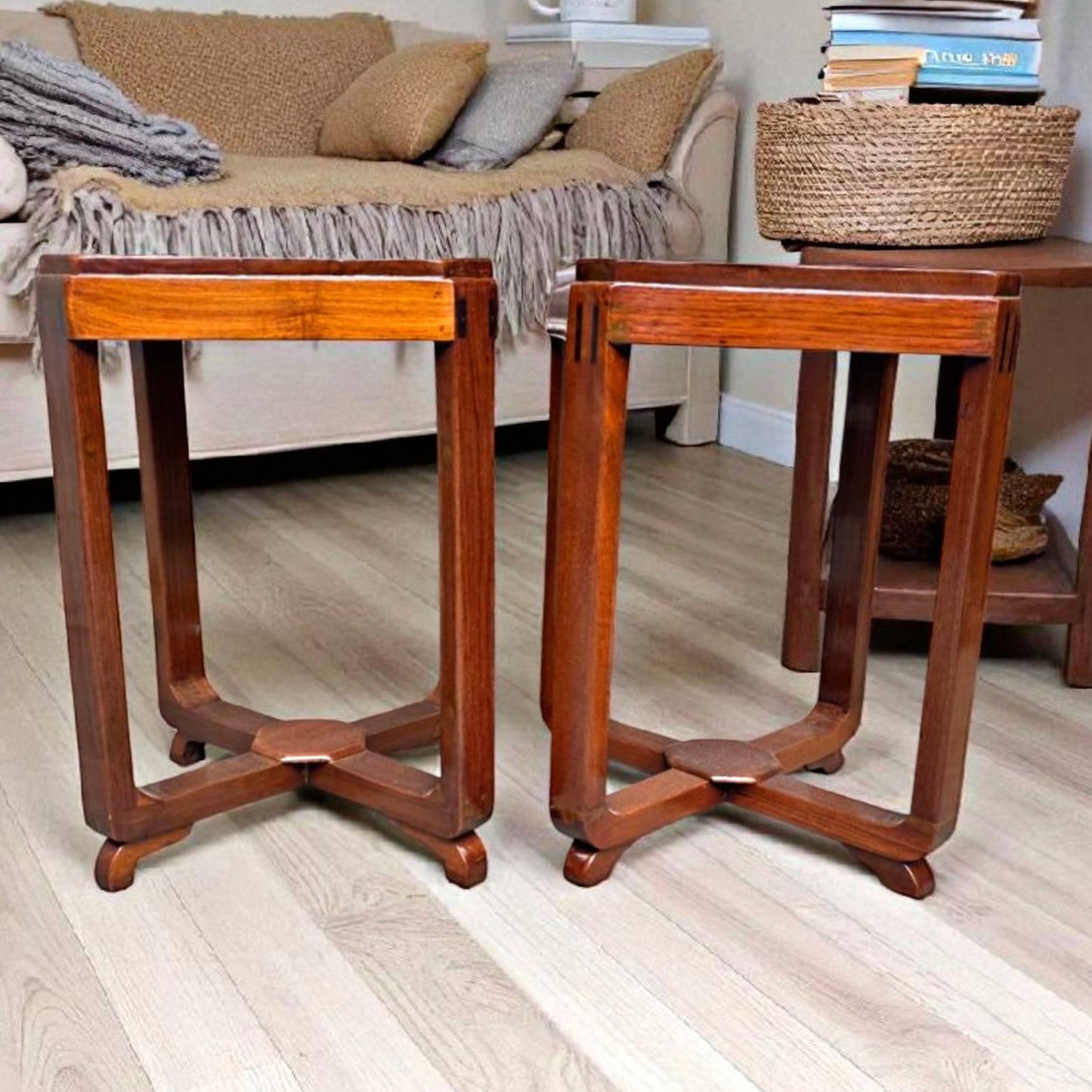 Art-Decor Teakwood Side-Table Pair | Traditional Wooden Furniture
