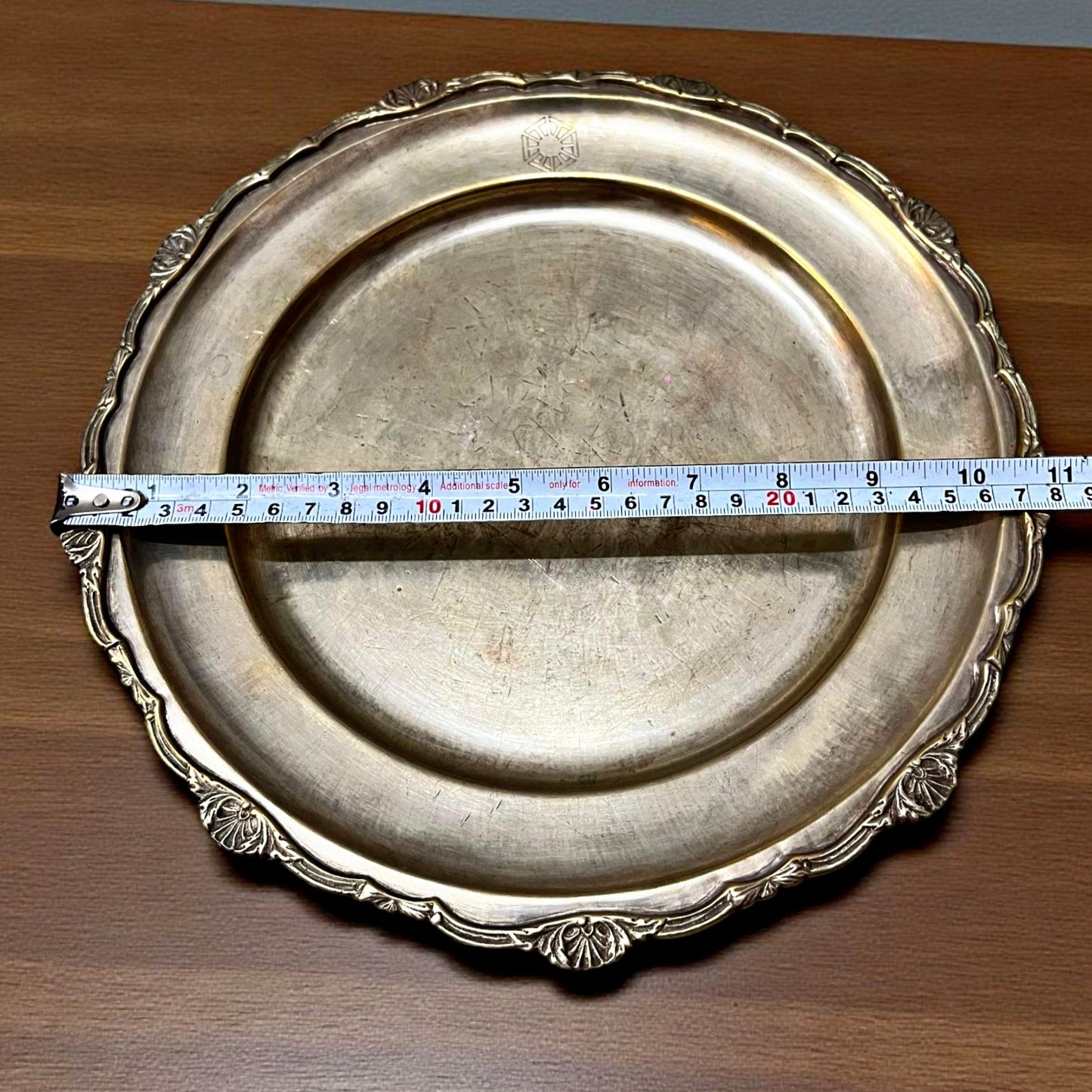 Antique Brass Plate with Ornated Border | Traditional Tableware & Decor Piece